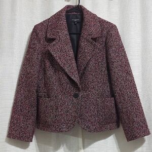 Talbots Women's Tweed Jacket - Red and Black Collared Long Sleeves Lined